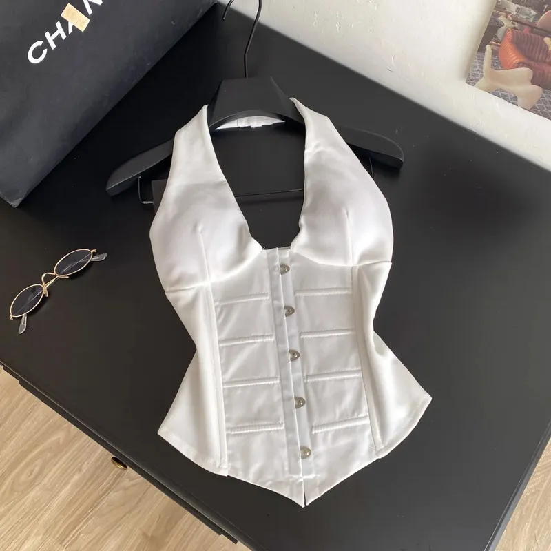 Halter Vintage Pleated Tank Top Korean Fashion Corset Bustier Summer Hotsweet Women Y2k Crop Top Camis — image 2