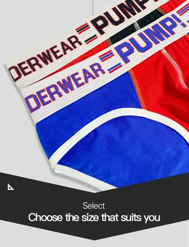 Men's Cotton Color Block Briefs, Pump! Logo Wide Waistband Low Rise Sexy 3D Convex Pouch Underwear 3256813080433415 — image 15