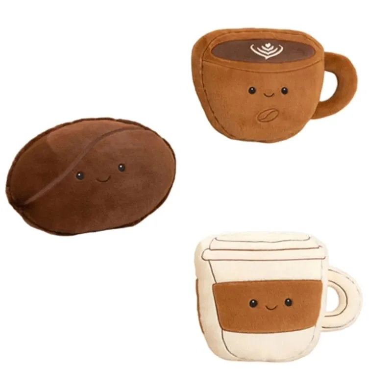 U13F Coffee Bean Plush Doll Soft Short Plush Pillow with PP Cotton Filled Decorative Throw Pillow for Bedroom Couch Desk