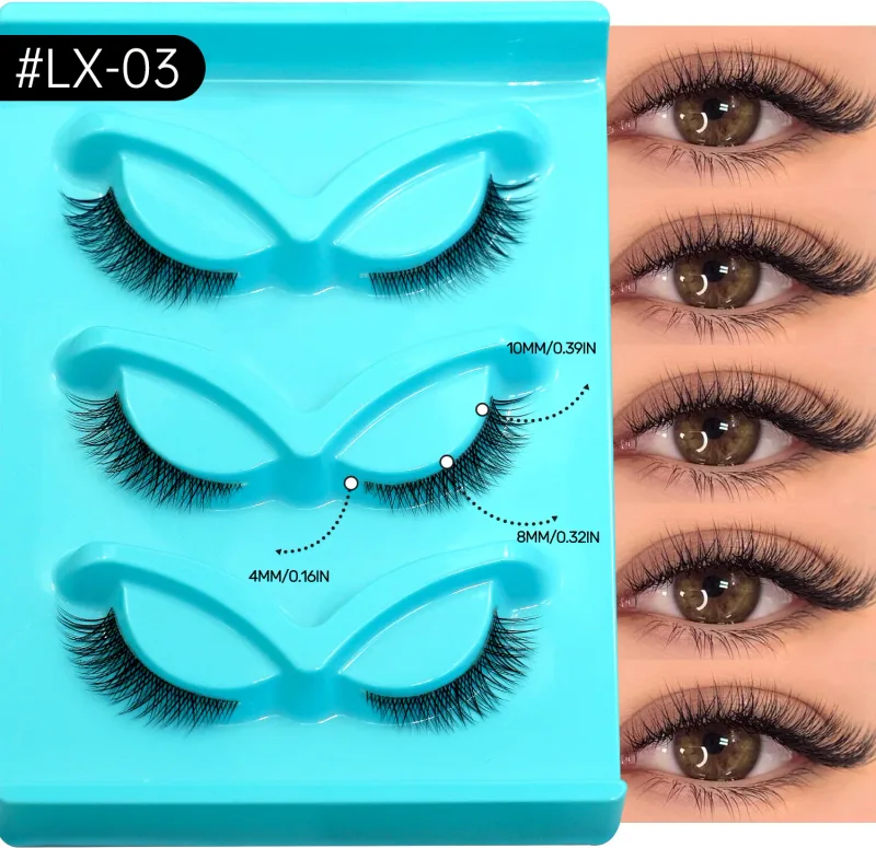 3pairs Manga Lashes Natural Cat Eye Eyelashes Clear Band False Eyelashes Natural Look Fake Lashes Strips Makeup