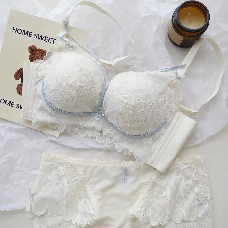 French Garden MOYISU Lace Bra Set 32-38 AB Wireless Thin Cup Push Up Anti Sag セクシー Support Lingerie Suitable Small Bust