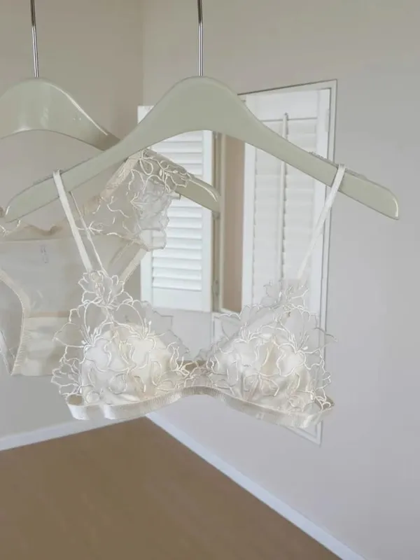 Sexy French Lace Bralette & Underwear Set Lightweight Wireless Triangle Cup Bra for Women Pure Elegant Small Boobs S-XL MOYISU — image 6