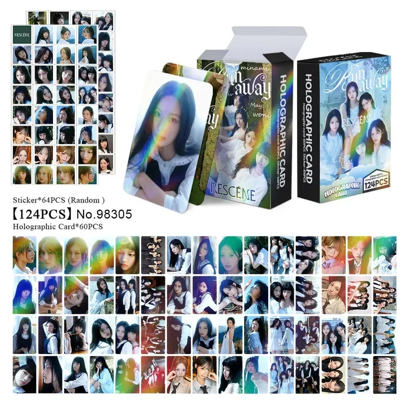 124Pcs/Set Idol RESCENE Total Link New Album Pretty Girl Laser Cards And Stickers Postcards Woni Liv Minami May Zena Fans Gifts — image 3