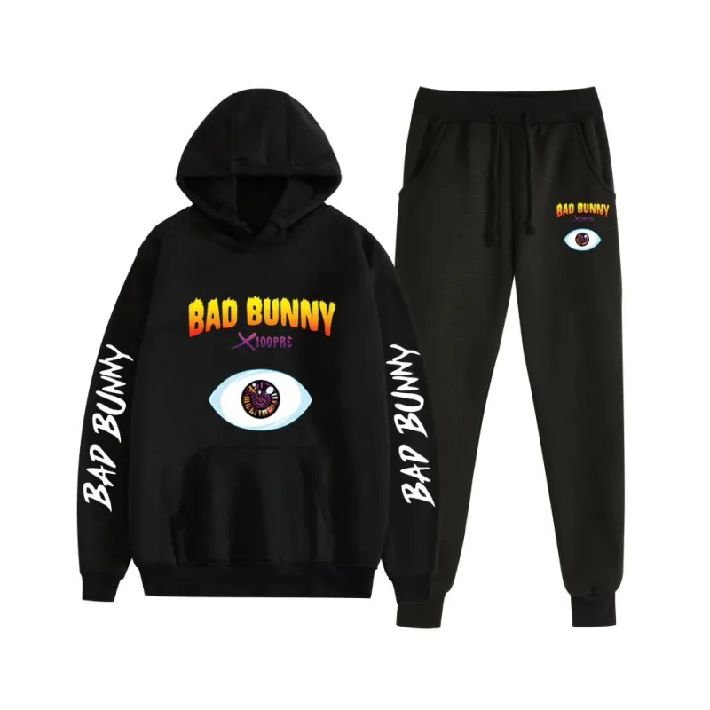 Harajuku Comfortable bad bunny Print Sweatshirt Sweatpants Suit Women's Hoodies+ Trousers Suit Boys/Girls 2 Piece Set Clothes — image 48