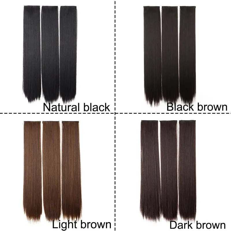 24Inch Synthetic Long Straight 3pcs/set Hair Extension Invisible Hair Thickening Hairpiece for Women Daily Use — image 3