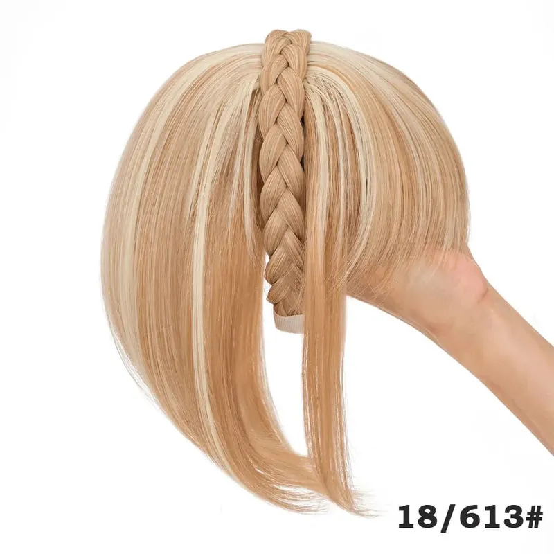 Snoilite 11'' Braided Headband with Clip-In Hair Topper With Bangs Natural Look Synthetic Straight Hair Extensions for Women 92g — image 16