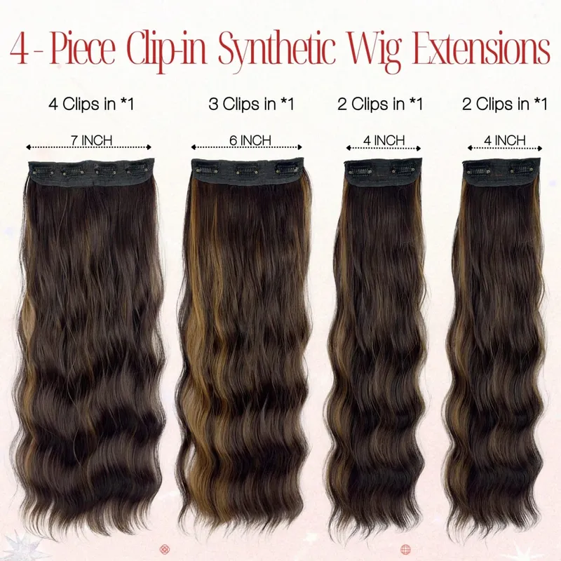 4-Piece Set Women's Synthetic Clip-in Wig Extensions Long Wavy Thick Clip-in Wig Pieces Voluminous Wig — image 7