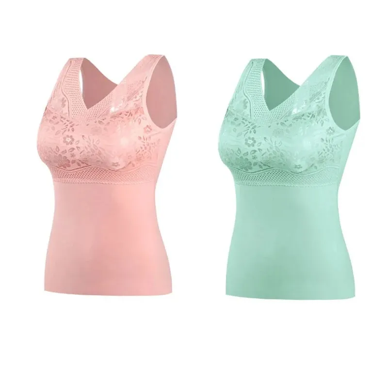 Women Winter Lace Padded Thermal Vests Soft Skin‑Friendly Undershirts Comfortable Sleeveless Inner Versatile Daily Tank Tops — image 15