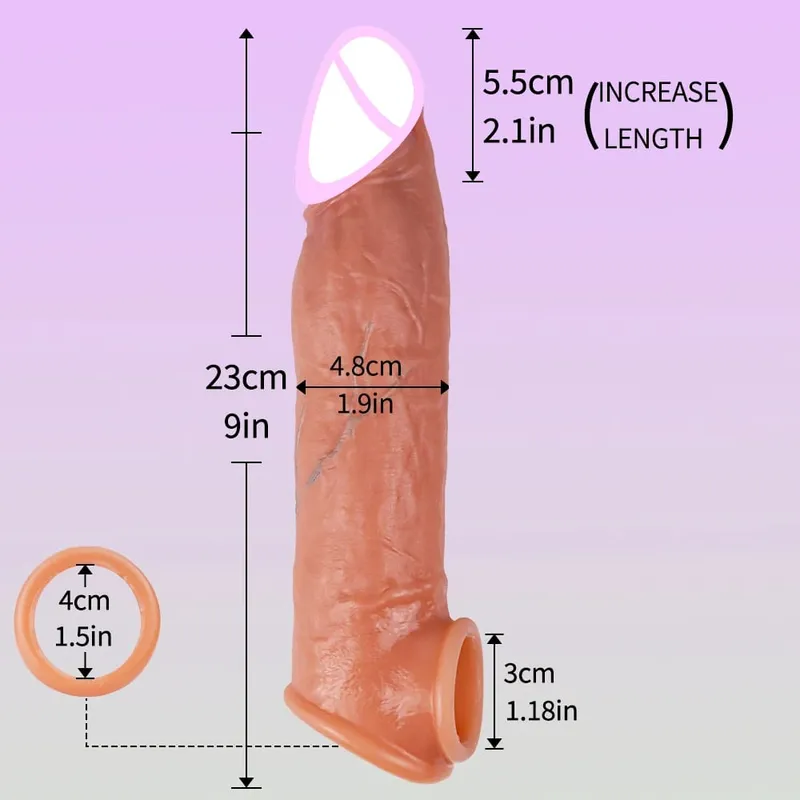 Fondina in silicone sottile con custodia per pene riutilizzabile realistica con estensore per l'ingrandimento del pene con anello anti-scatto per l'eiaculazione ritardata degli uomini