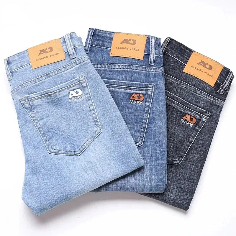 Spring Fashion Men's Light Blue Slim Jeans Stylish Business Casual Stretch Fabric Denim Pants Classic All Match Trousers — image 2
