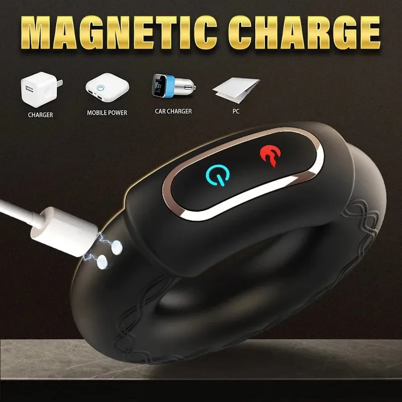 Vibrating Penis Cock Ring Penis erection Heating Vibrator Delay Ejaculation Penis massager 10-Frequency Vibration Men Sex Toys