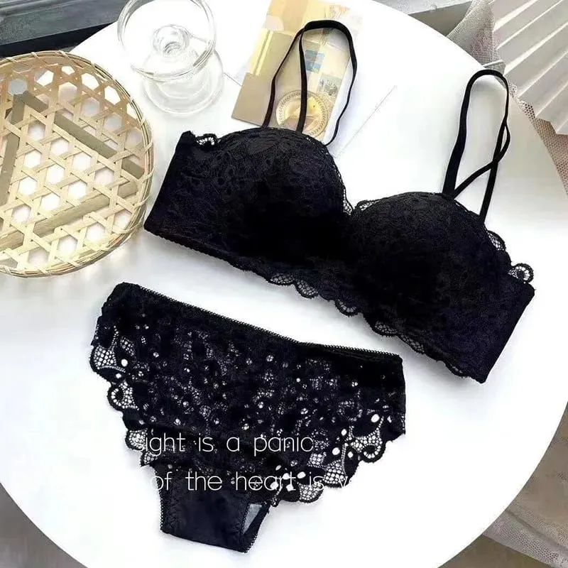 New Push-Up Lingerie Set Comfortable Wire-Free and Lightweight Bra Provides Lift and Side Support Sexy & Exquisite Lace Design