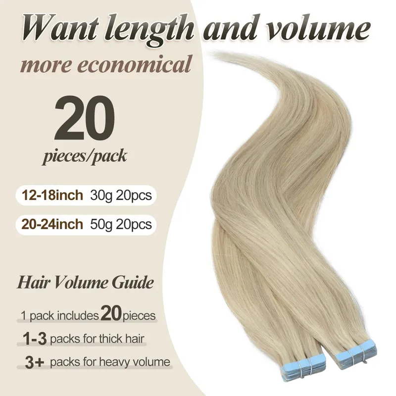 20pcs Seamless Tape in Hair Extensions Human Hair Straight Glue in Extensions Remy Human Hair Extensions 30g/pack 12-20inch