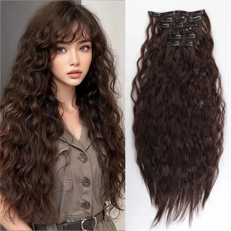 Synthetic Long Wavy Clip In Hair Extensions Hairpiece 6pcs/set For Women Brown Blonde Black Daily Party Halloween And Christmas — image 11