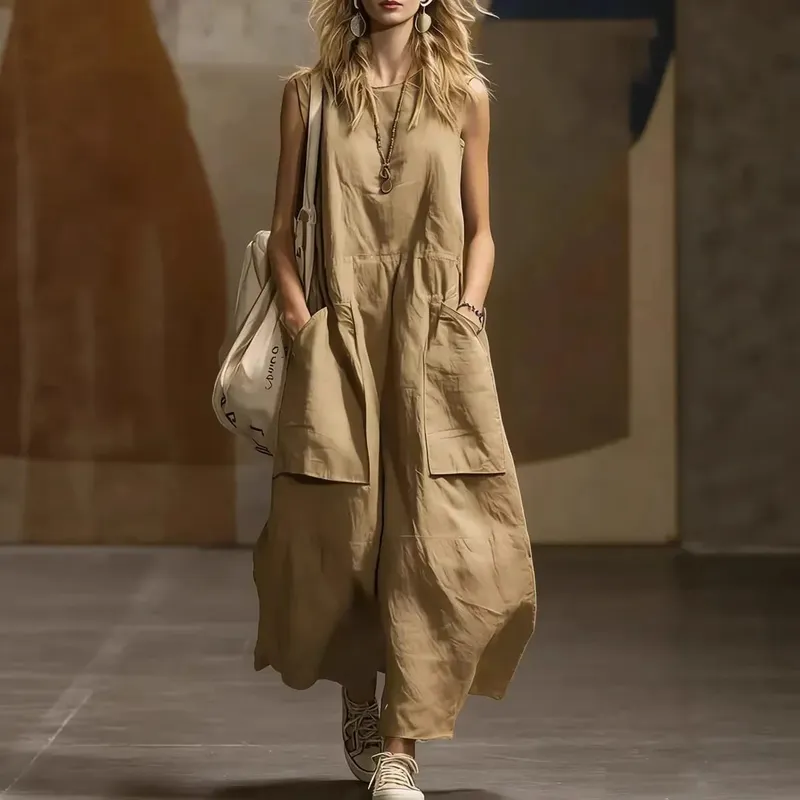 2026 Summer Loose And Simple Sleeveless Cotton And Linen Women's Dress New Fashion Casual Pocket Female Holiday Long Dresses
