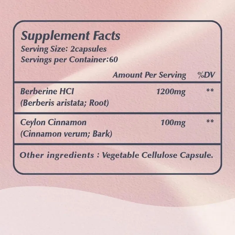 Berberine with Ceylon Cinnamon Capsules - Improve Digestion Supports Cellular Energy Metabolism Promotes Heart and Brain Health — image 2
