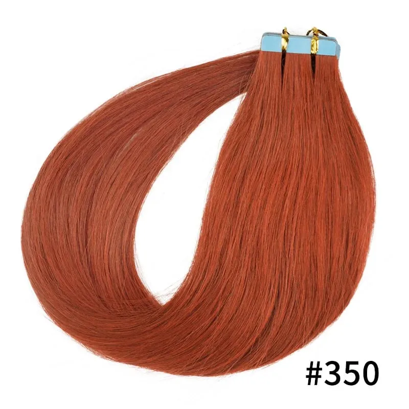 Veravicky #350 Tape in Hair Extensions Remy Human Hair Permanent Pre-taped Invisible Skin Weft Hairpieces Copper Red 20pcs/50G