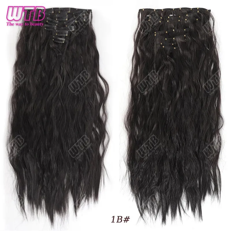 Synthetic 16 Clips in Hair Extensions Long Wavy Hairstyle Blonde Black Hairpieces Heat Resistant False Hair Daily Use