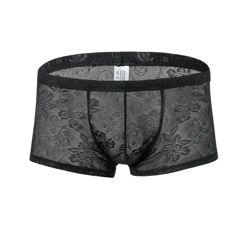 Men's Ice Silk Transparent Floral Lace Boxer Briefs Breathable Cool See-Through Underwear 5 Colors Available — image 2