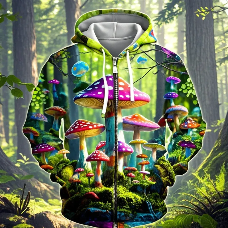 Mushroom 3D Print Zipper Hoodie Men Women Casual Fashion Hooded Sweatshirts Male Oversized Tracksuit Hoodies Man Coat Clothing