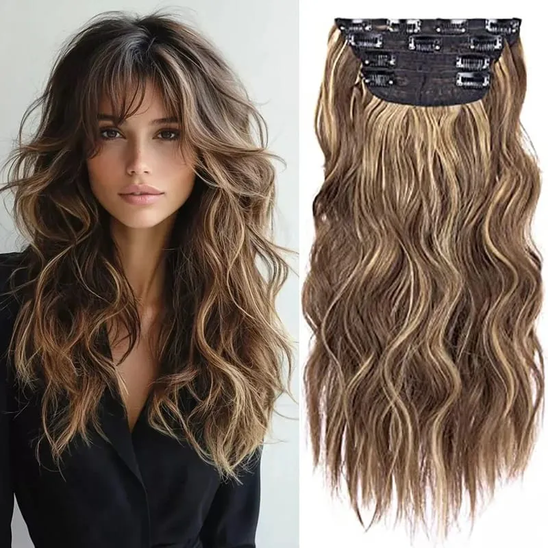 Long Wavy Synthetic Hair Extension 4pcs Clip In Hair Extensions Clip In 20 Inches Synthetic Soft And Natural Thick Hair Pieces — image 2
