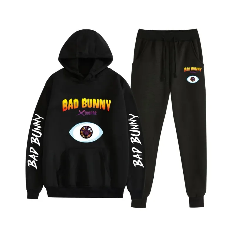 Harajuku Comfortable bad bunny Print Sweatshirt Sweatpants Suit Women's Hoodies+ Trousers Suit Boys/Girls 2 Piece Set Clothes — image 14