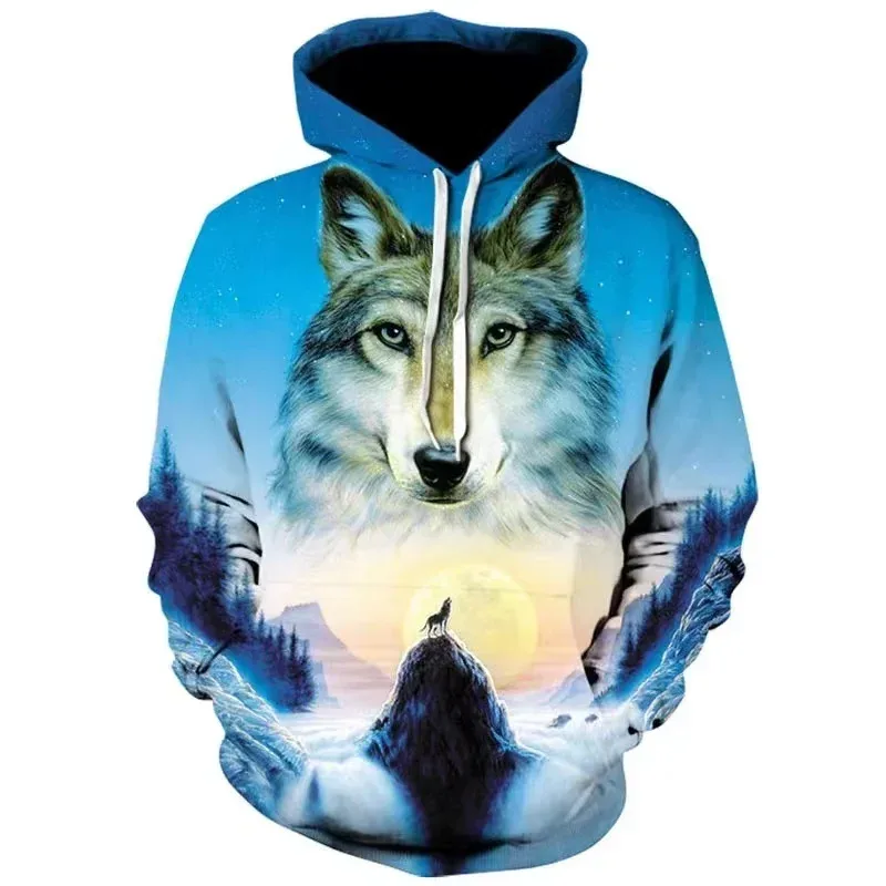 Fashion Autumn And Winter New Animal Wolf Hooded Sportswear Men's 3D Model Wolf Hooded Sportswear Men's Hooded Sportswear Tops — image 3