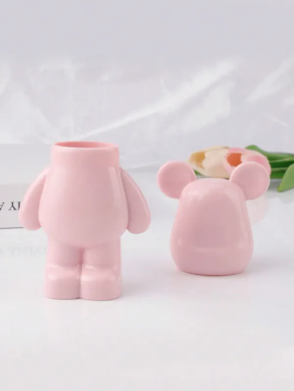 4‑Pcs Cherry Print Makeup Brush Set With Cute Bear‑shaped Storage Case Soft Bristle Blush Eyeshadow Detail Make‑up Brushes Kit