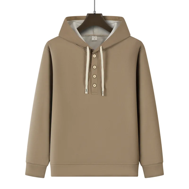 Four button hooded sweatshirt autumn winter men's new long sleeved hooded sweatshirt fashionable and casual men's sportswear,