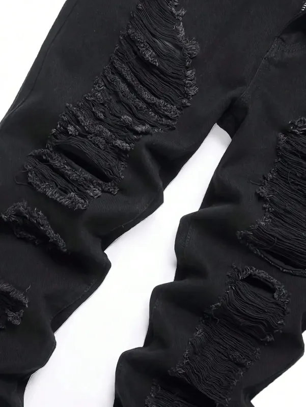 Single piece of trendy streetwear: straight-cut ripped denim jeans in black. — image 5