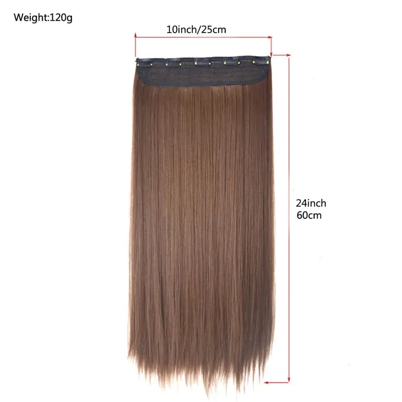 Hairpiece 5-Clips One Piece Clip-In Hair Extension Long Straight Hair Voluminous Natural Soft Synthetic Hair for Women Daily Use