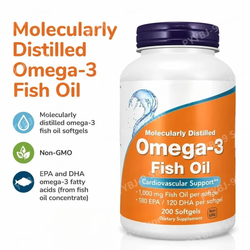 Omega 3 Fish Oil Softgels with EPA DHA Molecularly Distilled Heart Brain and Eye Health Support Easy to Swallow 200 Count — image 1