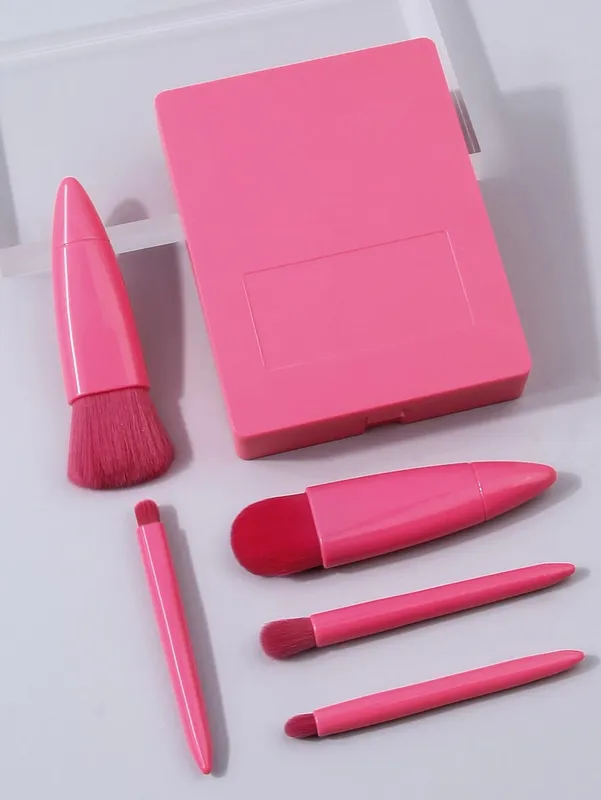 5pcs Travel Size Makeup Brushes Set Mini Makeup Brushes Small Complete Function Cosmetic Brushes Kit With Case And Mirror