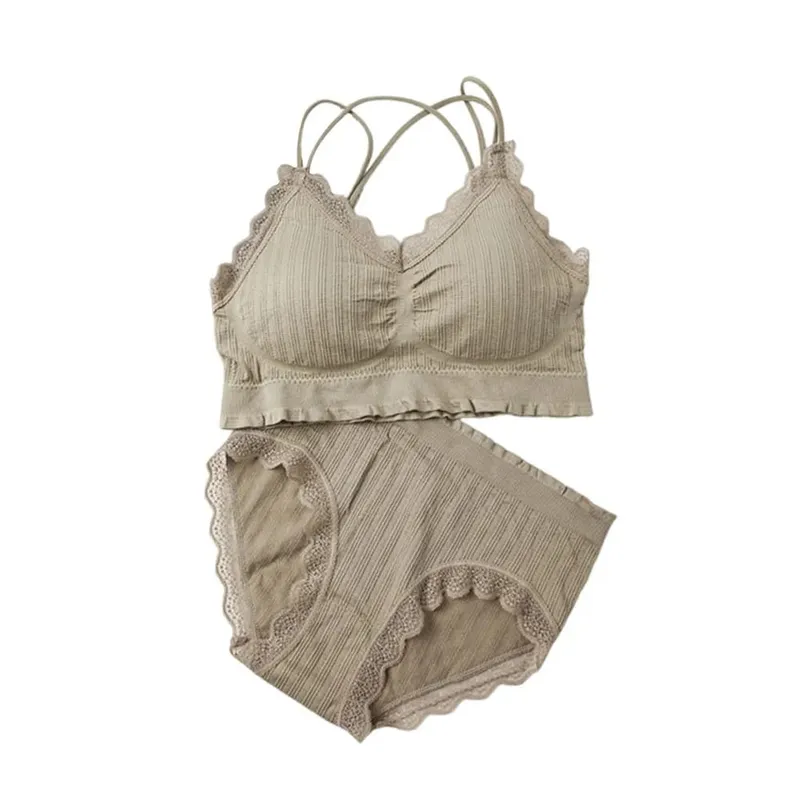 1Set Casual Lace Women Seamless Bra Set V-Neck Breathable Lingerie Set Comfortable with Bra Pads Underwear Set — image 10