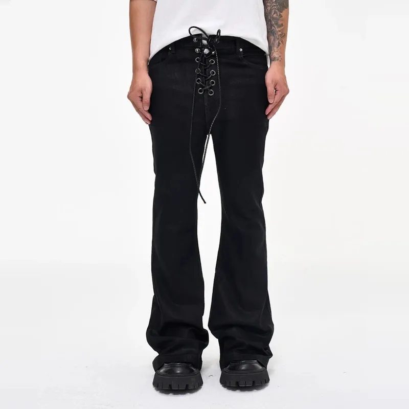 Vintage batikovaný povlak Černé džíny Slim Fit Flare Pružnost Strečová stuha Y2k Streetwear Neformální džíny Skinny Bell Bottom — image 2