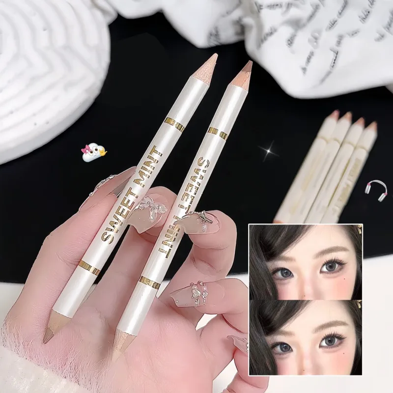Matita per bachi da seta sdraiata Aegyo Sal a doppia estremità Illumina l'ombra naturale rosa nuda sotto gli occhi Evidenzia il trucco Matita per occhi beige opaca — image 6