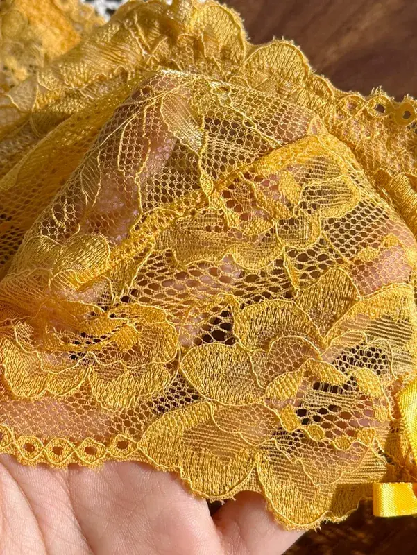 Yellow Lace Floral Ladies' Ultra-Thin Bra Set 2-Piece Combo with Bra And Underwear for Comfortable Undergarment Wear — image 2