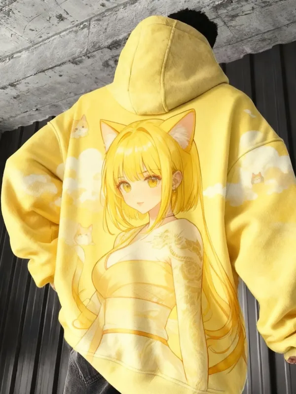 Hot Anime Girl Back Pattern Sweatshirt Casual Long Sleeve Hooded Pullover 3D Printing Top Fashion Oversized Men's Hoodies