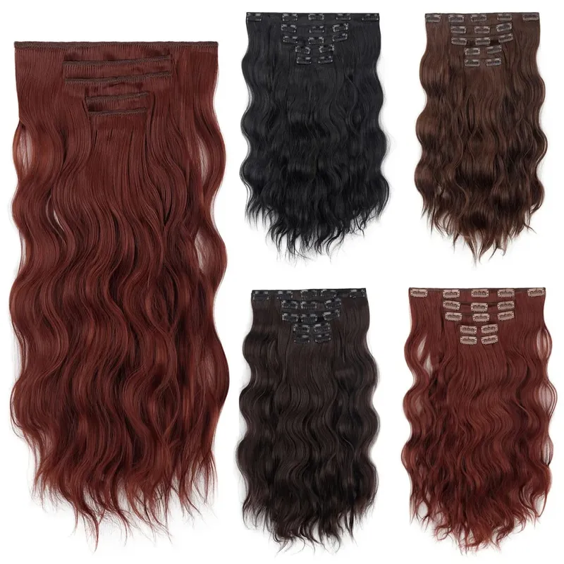 20Inch 5pcs/set Synthetic Hair Extension Long Curly Heat Resistant Black Hairpiece for Women