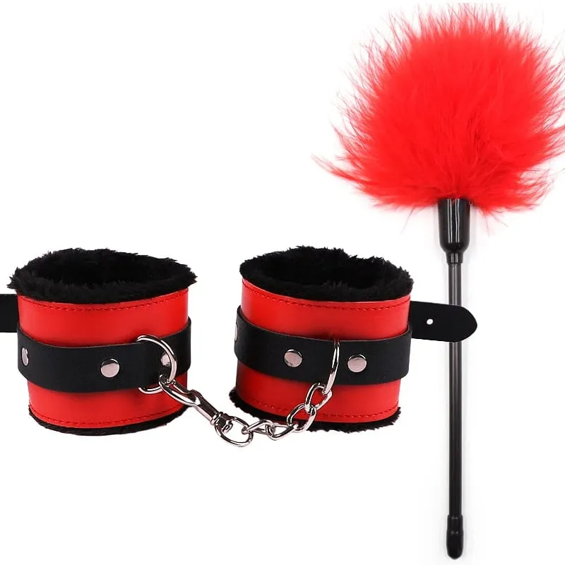 Sex Toys For Women Bdsm Set Sexy Leather Plush Sex Toys Bondage Kit Handcuffs Feather Blindfold Fetish Flirt Goods For Adults — image 12