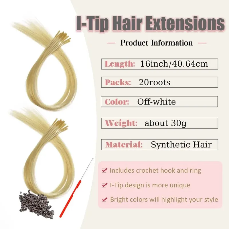20roots 16inch I-tip Fusion colorful Synthetic Hair Extensions with crochet hook and ring Y2K style — image 3