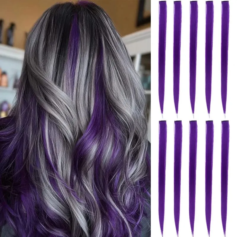 10Pcs Synthetic Colored Clip in Hair Extensions Hairpiece Party Highlights Straight Hair wig for Girls Kids Christmas Party Use — image 8