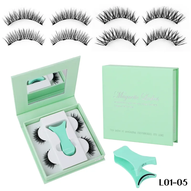 2 Pairs Magnetic False Lashes Natural Wispy Magnetic Eyelashes Portable All-in-one Case Reusable No Glue Eye Lashes Customized