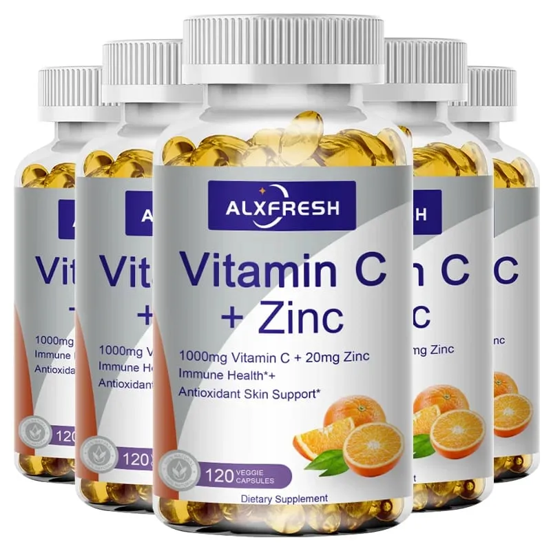 Alxfresh Vitamin C 1000 mg se zinkem 20 mg | Vitamínový doplněk stravy | Vegan bez GMO a bez lepku | pro Immune Support Caps