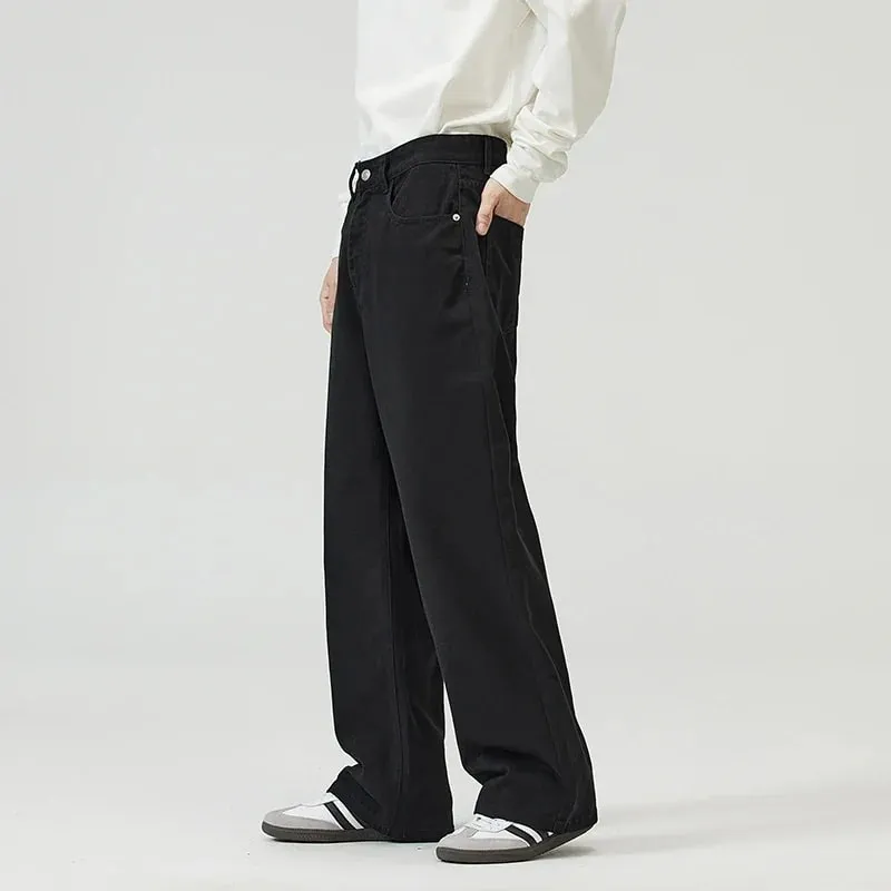 100% Cotton Men's Baggy Straight Jeans Comfortable Soft Casual Pants Fashion Korean White Brown Denim Trousers Male Clothing — image 6