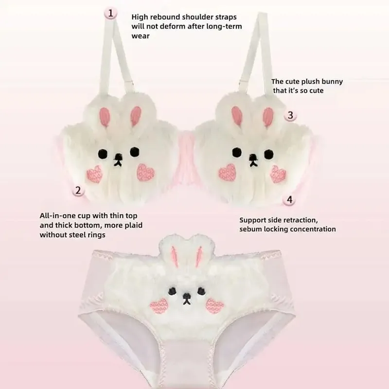 New Design Gathered Padded Bra and Panty Set Adorable Warm Lingerie Underwear Brief Polyester Cotton Anime Cozy Warm Lingerie