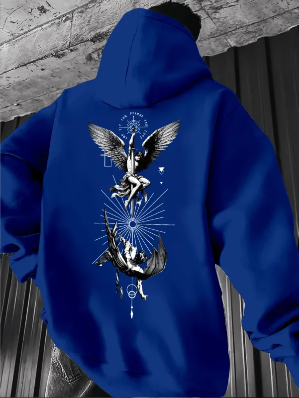 Men's Gothic Angel & Tarot Print Hooded Sweatshirt - Longr Machine /Fall Layering (Tarot Card Design Regular Fit) - Ideal for Themed Events & Casual Attire Featuring Angel & Tarot Motifs Comfortable Knit Fabric and Versatile Streetwear Styl — image 3