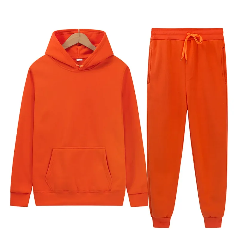 Men's Autumn/Winter New Solid Color Hoodie + Pants Two-Piece Set, Stylish Casual Sports Suit with Custom Printed Logo — image 33
