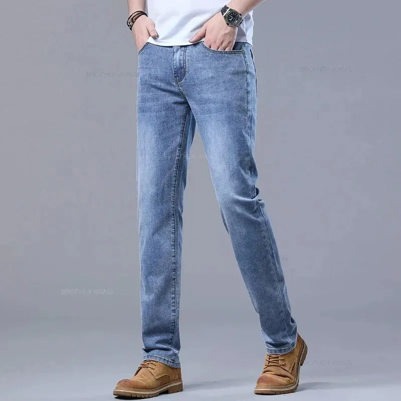 2026 Spring Summer Men's Slim Jeans Stylish Casual Stretch Fabric Denim Pants Classic Trousers Smoke Gray Plus Size 40 — image 6