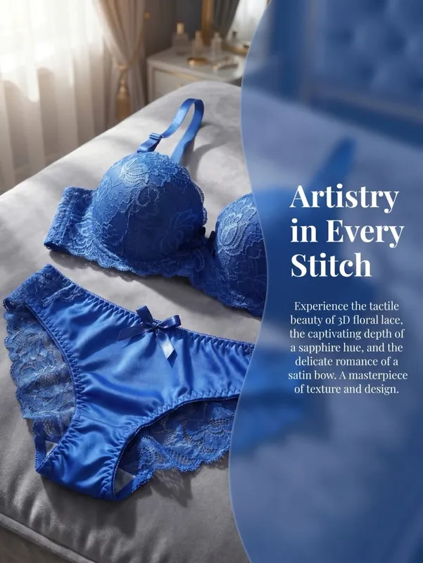 New fashion 2-piece set of sexy Lingerie set blue lace brassere push up women's set A2155 — image 1